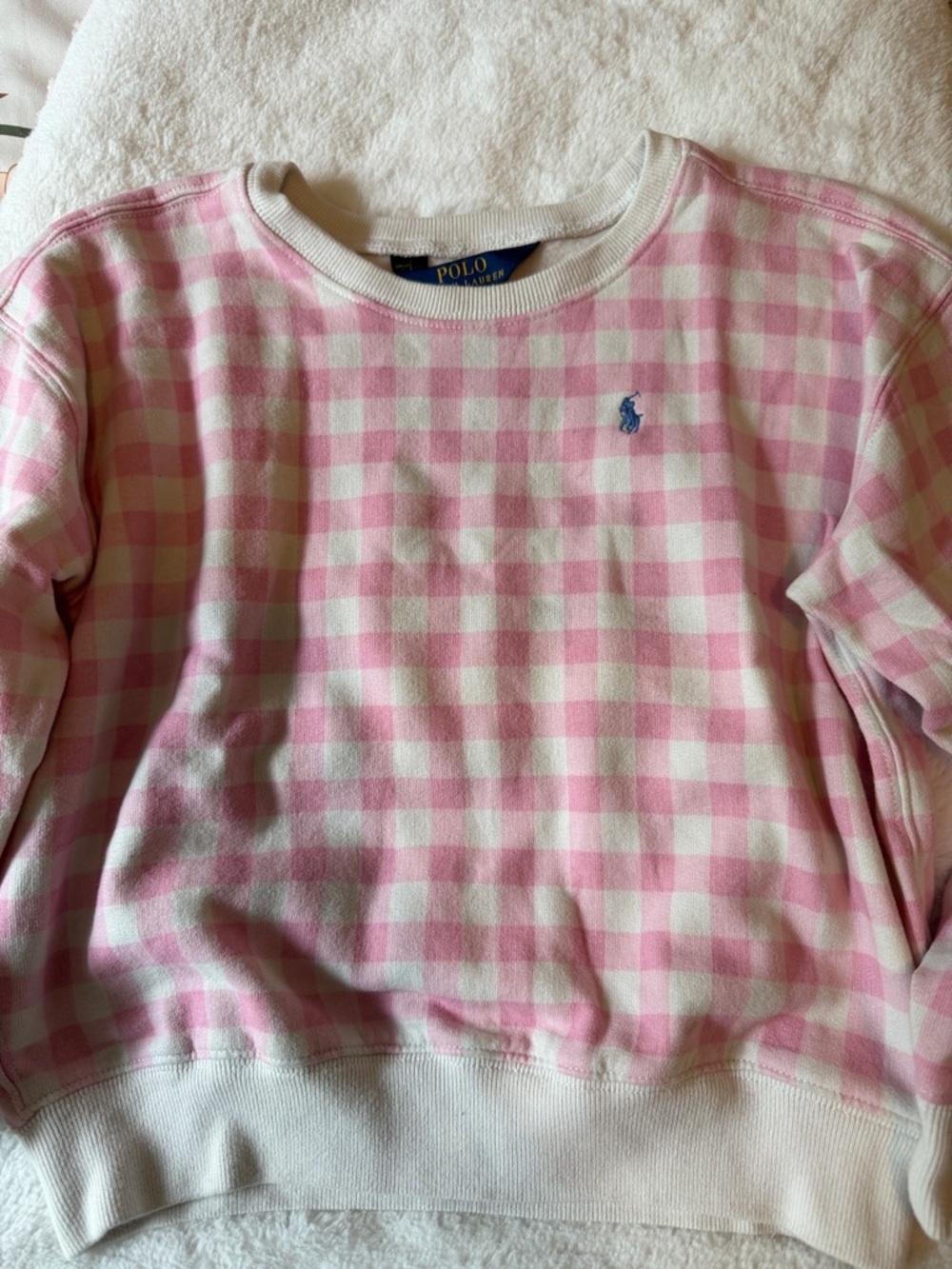 Ralph Lauren Pink and White Gingham Crewneck Sweatshirt
